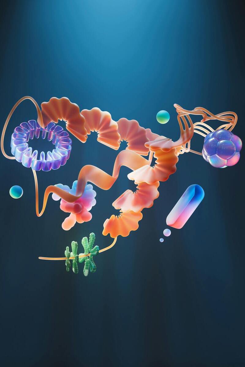 3D-weergave van een DNA-molecuul, symbool voor hormonale balans, regeneratie en gezondheid met HGH en peptides zoals Ozempic en Genotropin